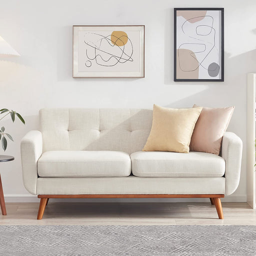 Button Tufted Beige Mid-Century Loveseat Couch