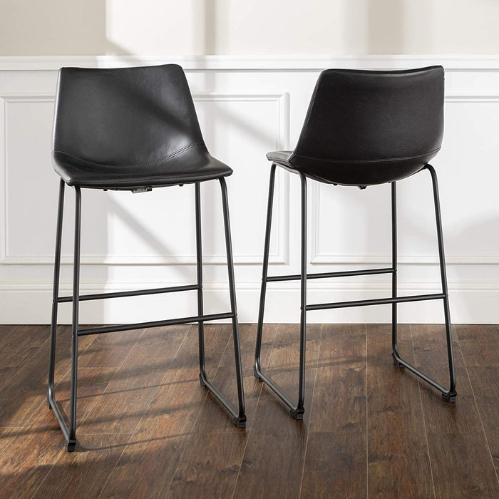 Urban Industrial Faux Leather Bar Chairs, Black, Set of 2