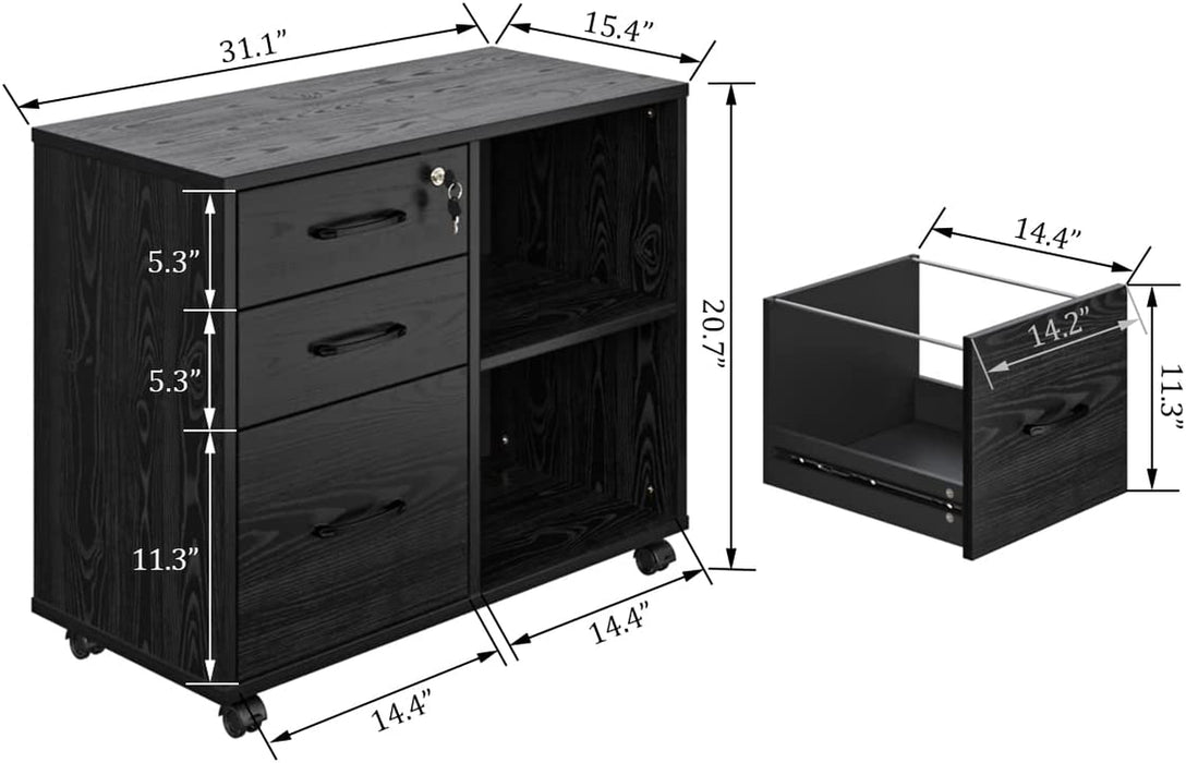 Mobile File Cabinet with Open Storage Shelf