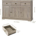 Farmhouse Buffet Server with Wine Cabinet and Drawers, Grey Wash