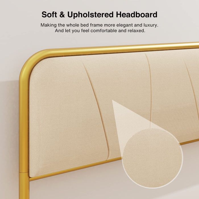 Golden Queen Metal Platform Bed Frame with Headboard