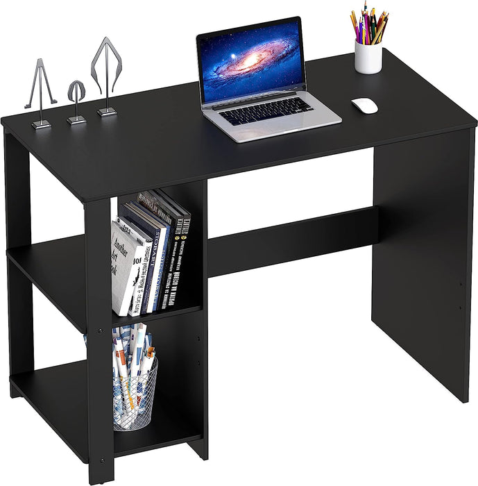 Black Desk with Shelves for Home Office