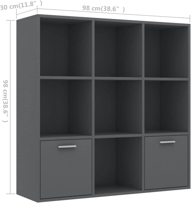 Tall Grey Bookcase with Doors and Shelves