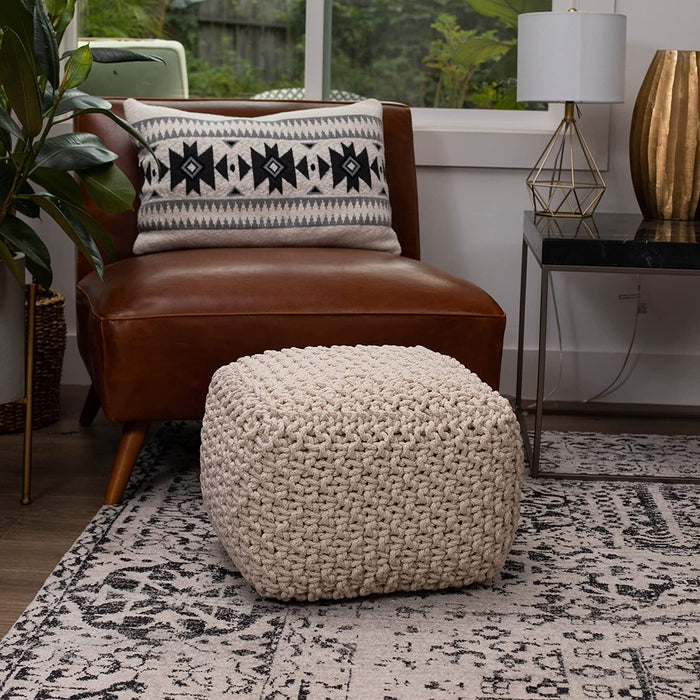 Natural Knit Pouf Ottoman for Living and Kids Rooms