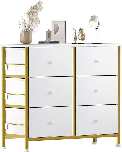 White Small 6-Drawer Dresser with Gold Accents