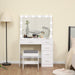 White Makeup Vanity Table Set with Large Mirror