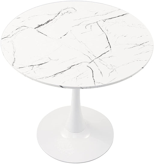 Modern round Dining Table, 32", Faux Marble Top, White