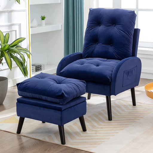 Accent Recliner Chair with Ottoman, Blue