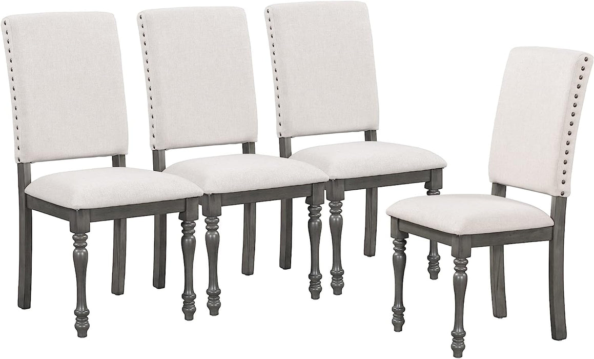 French Style 6-Piece Dining Table Set with Bench, Gray