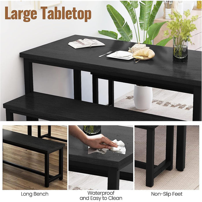 Rectangular Dining Table and Chairs for 4, Modern Wood Bench