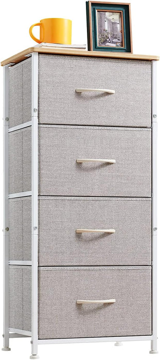 4-Drawer Tall Dresser with Removable Fabric Bins, Grey/Natural Maple