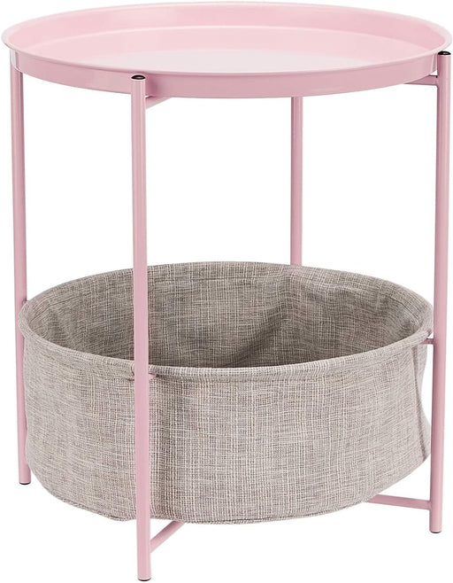 Round Storage End Table with Cloth Basket - Pink/Gray
