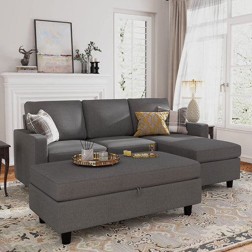 Reversible Sectional Couch with Ottoman L-Shaped Sofa for Small Spaces Sectional Sofa with Chaise in Dark Grey