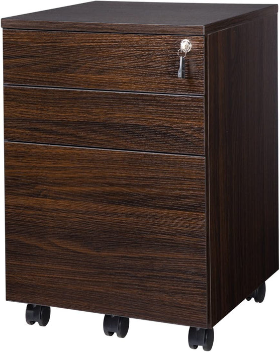 Walnut Mobile File Cabinet with 3 Drawers