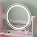 Pink Makeup Desk with round Lighted Mirror