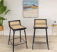 Rattan and Black Metal Counter Stools Set of 2, 24 Inch