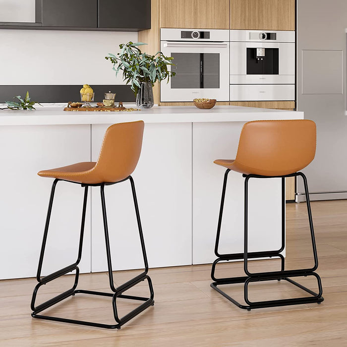 Armless Faux Leather Counter Stools Set of 2, Industrial Style