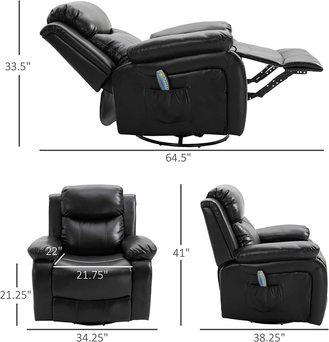 HOMCOM PU Leather Massage Recliner, Swivel Rocker Sofa, Black