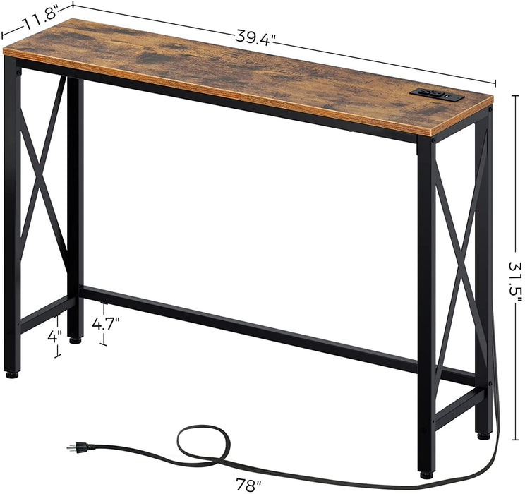 Narrow Console Table with Outlets and USB Ports