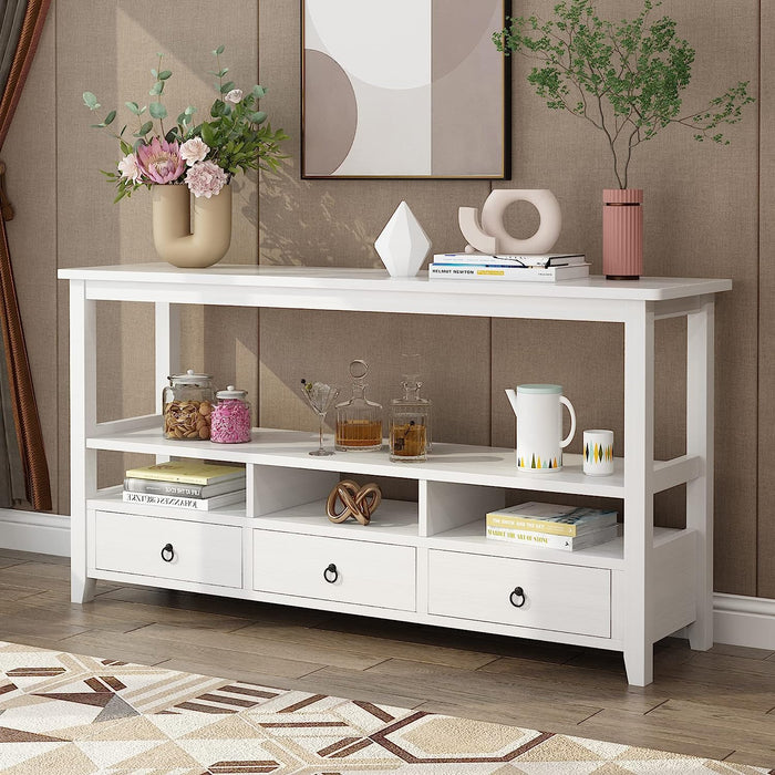 Vintage White Console Table with Storage Drawers