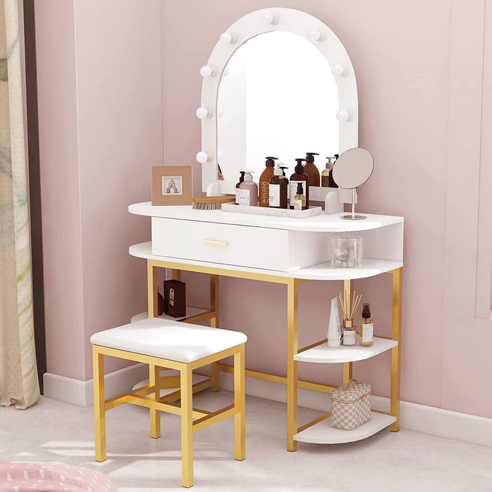 White LED Lighted Vanity Desk with Drawers