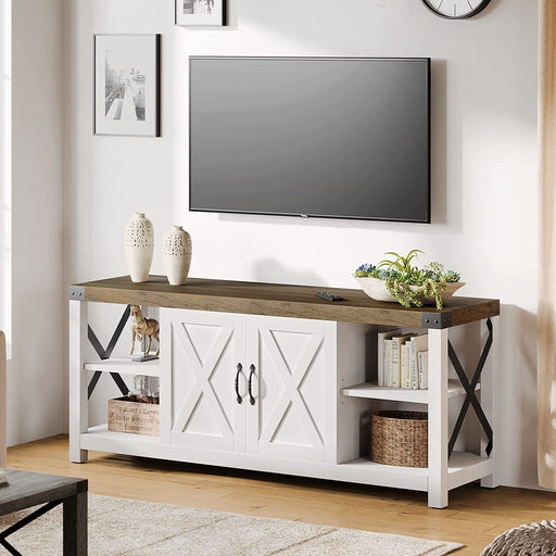 Farmhouse White TV Stand with Storage for 65″ Tvs