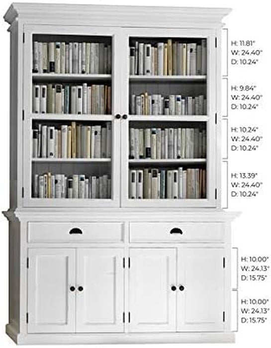 Pure White Wood China Cabinet/Hutch Buffet/Bookcase with Storage Drawers
