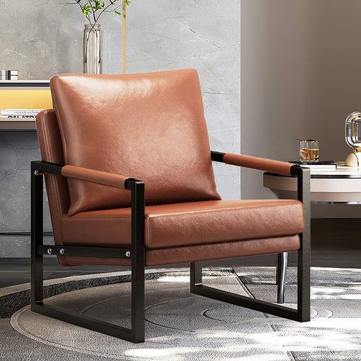 Mid-Century PU Leather Armchair with Metal Frame