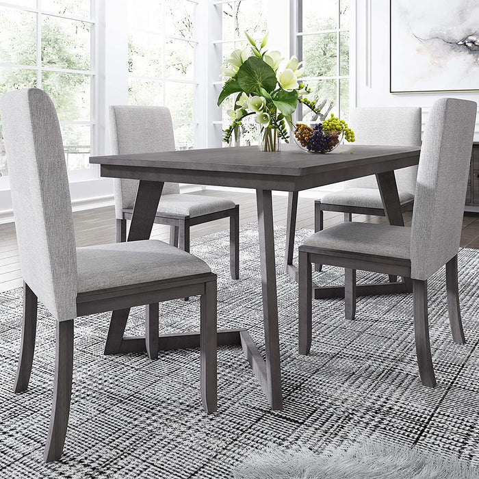 5-Piece Wood Rectangular Dining Table Set with Linen Chairs