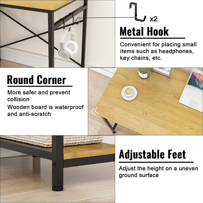 Industrial Writing Desk with Storage and Hooks