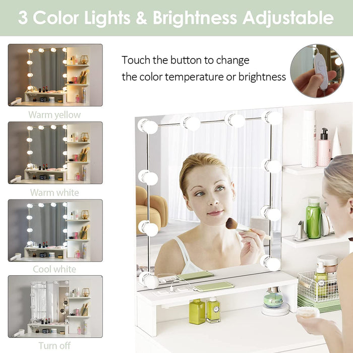 White Vanity Set with Lighted Mirror & Power