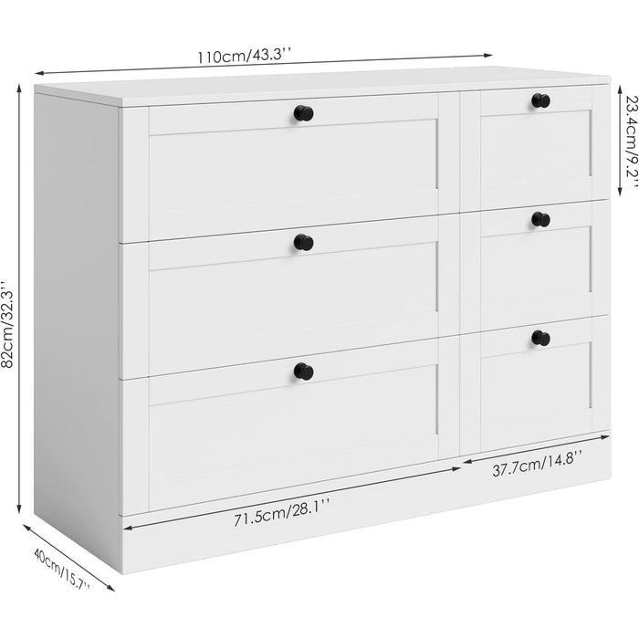 Modern White 6 Drawer Chest of Drawers