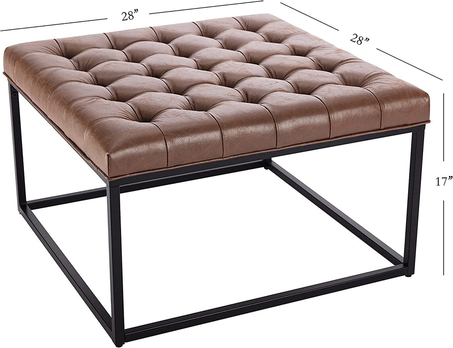 28-Inch Light Brown Ottoman with Metal Base
