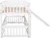 Twin Low Bunk Bed with Openable Fence and Slide, White