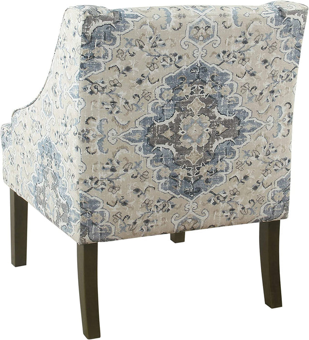 Antiqued Blue Velvet Armchairs with Swooping Design