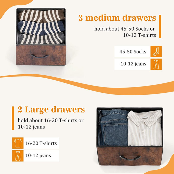 5 Drawer Fabric Dresser for Bedroom