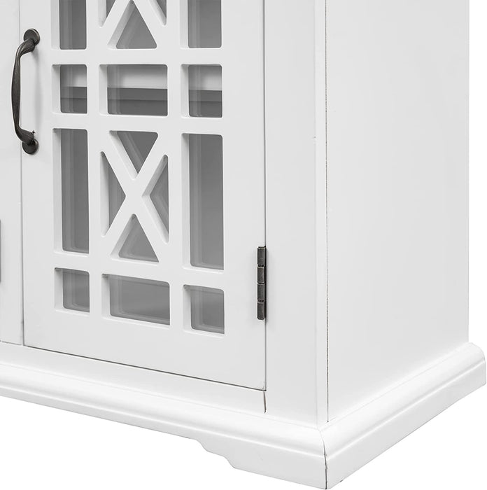 White Wood Glass Door Buffet Cabinet