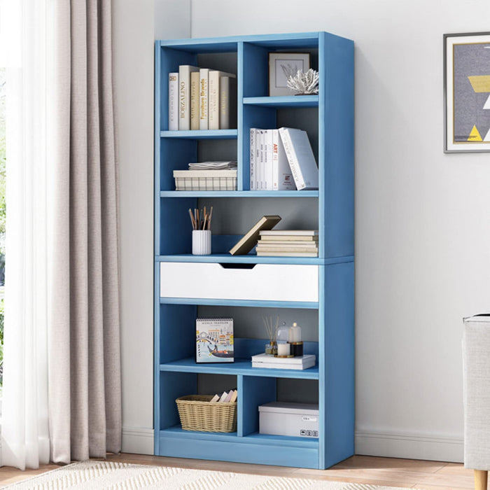 Bright Blue Wooden Bookcase with 8 Cubes