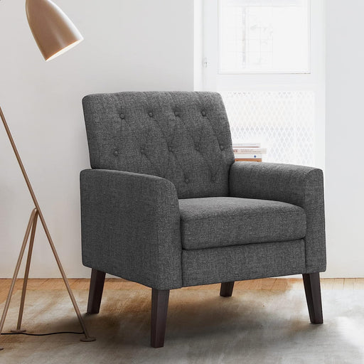 Modern Gray Linen Accent Armchair with Arms