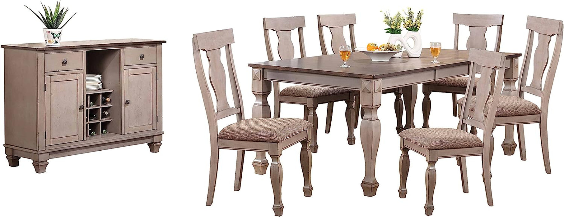 Brown Dining Set with Buffet Server