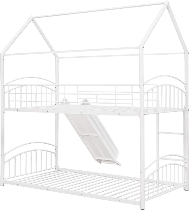 House Bunk Bed with Slide and Roof