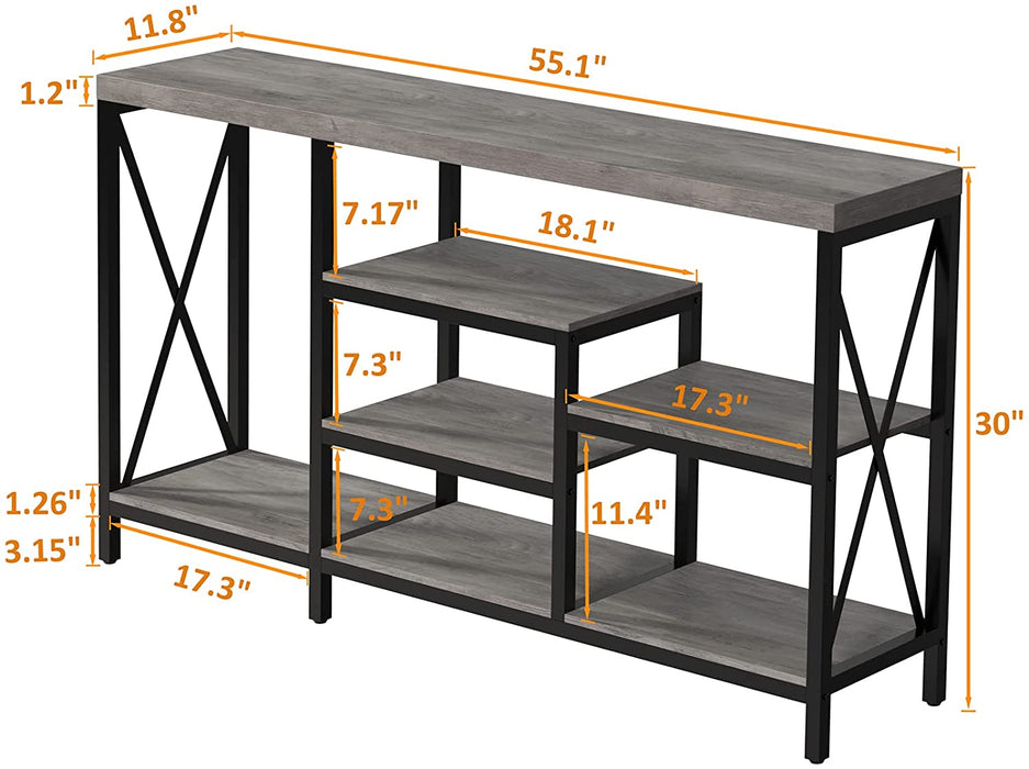 Grey Wash Console Table with Storage Shelves