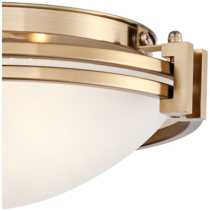 Modern Art Deco Ceiling Light Flush Mount Fixture Warm Brass 12 3/4" Wide Satin White Glass Bedroom Kitchen