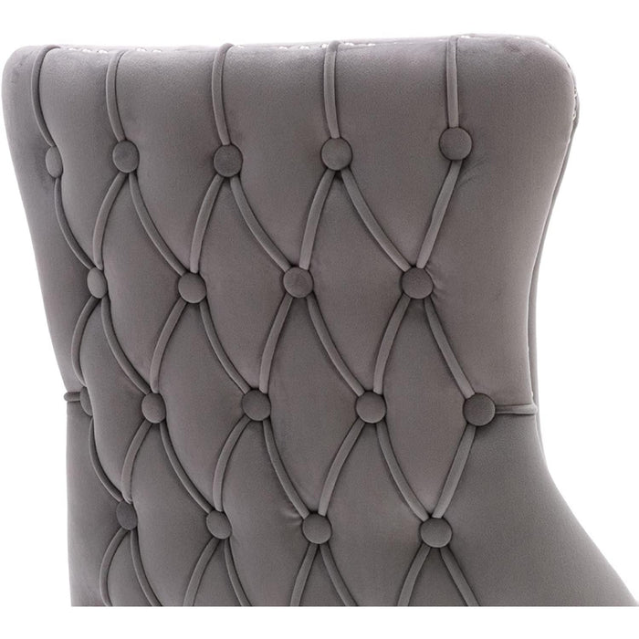 Set of 2 Light Gray Velvet Tufted Wingback Dining Side Chairs, Nailhead, Solid Wood Legs