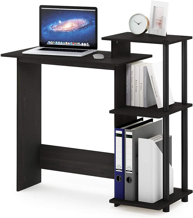 Compact Espresso Laptop Desk with Square Shelves