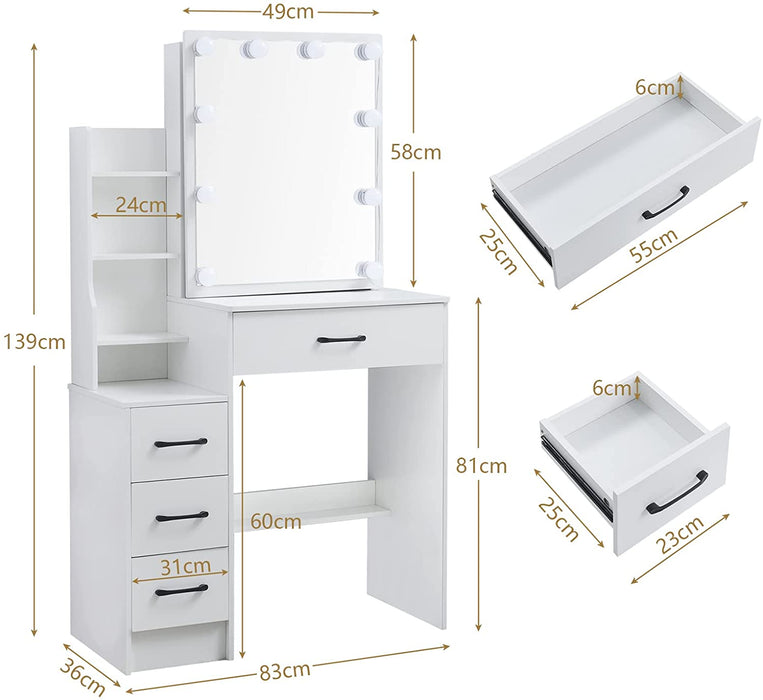 Makeup Vanity Set with Lights and Shelves