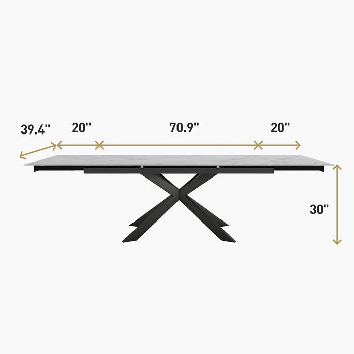 Expandable Rectangle Dining Table, 70.9″-110.2", Stones White