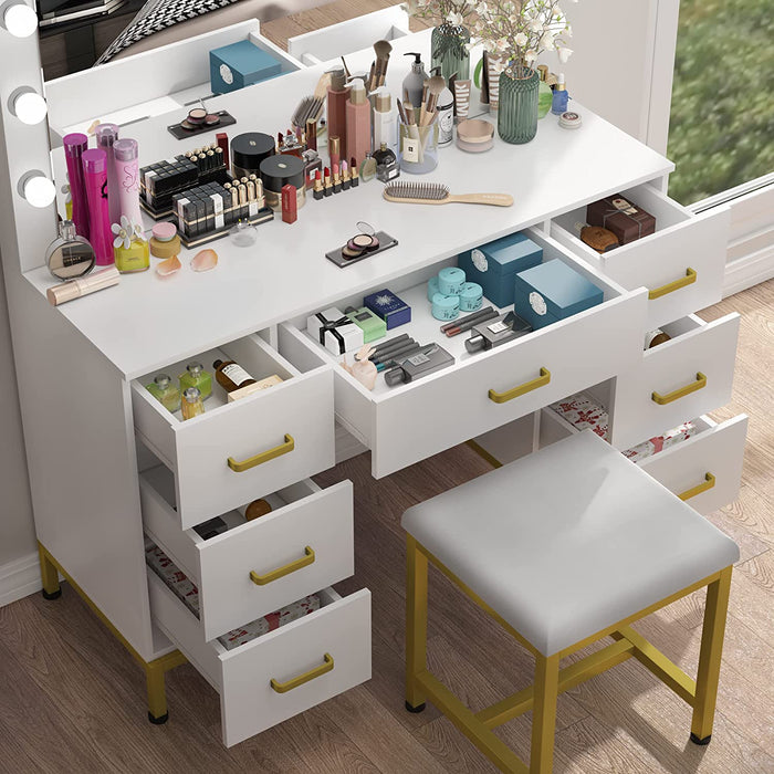 White Vanity Desk Set with Lighted Mirror