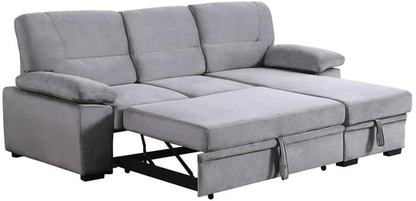 Gray Velvet Reversible Sleeper Sectional Sofa