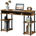 Barnwood/Black Student Desk with Shelves, No Tools